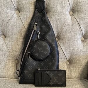Authentic Louis Vuitton Duo Sling Bag & Coin Card Case Taigarama Bkack